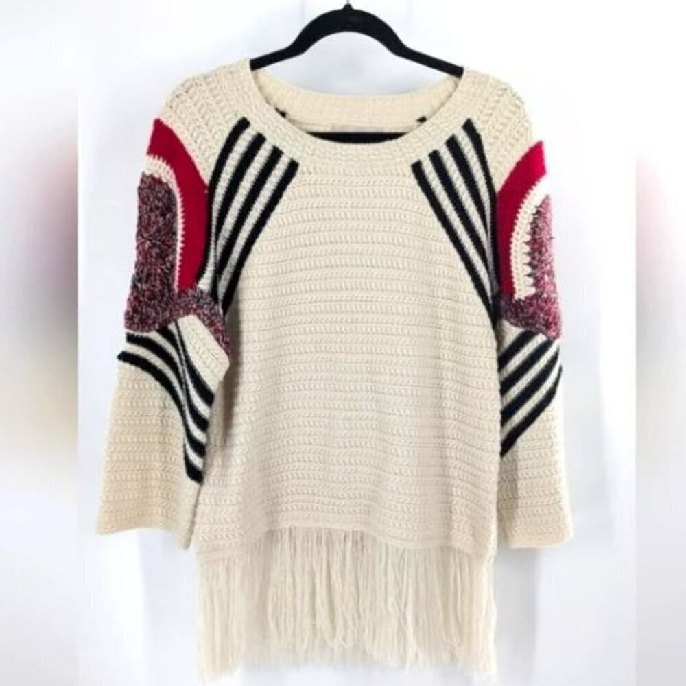 Anthropologie Moon‎ River Sunset Fringed boho sweater Size XS
